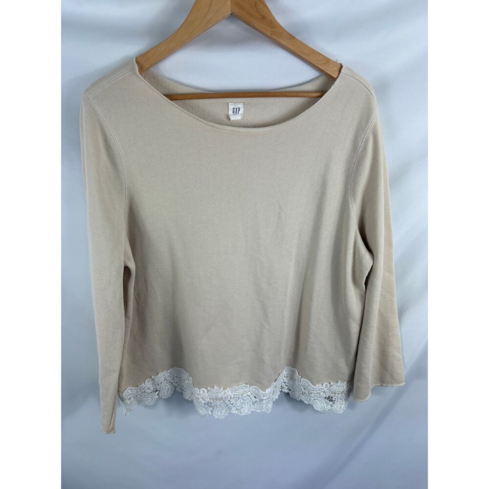 GAP Tan Lace Trim Long Bell Sleeve Knit Top Size Large